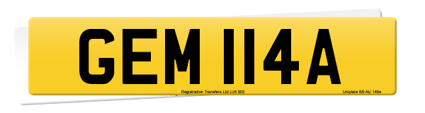 Registration number GEM 114A